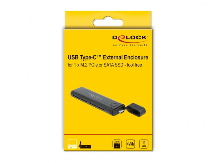 DeLOCK M.2 NVMe/SATA USB-C-Gehäuse – 1-Bay SSD-Gehäuse – USB 3.2 Gen2 (10 Gbit/s) – für M.2 NVMe/SATA