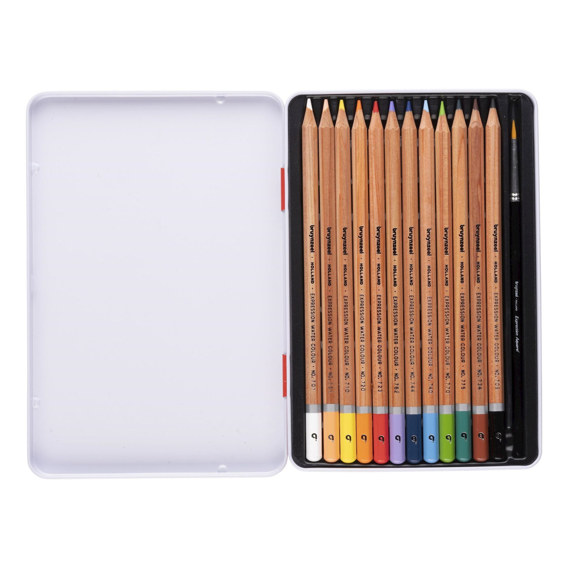 BRUYNZEEL Expression Aquarellfarbstifte – 12 Stk., Ø 2,9 mm, Metallschachtel, mit Pinsel