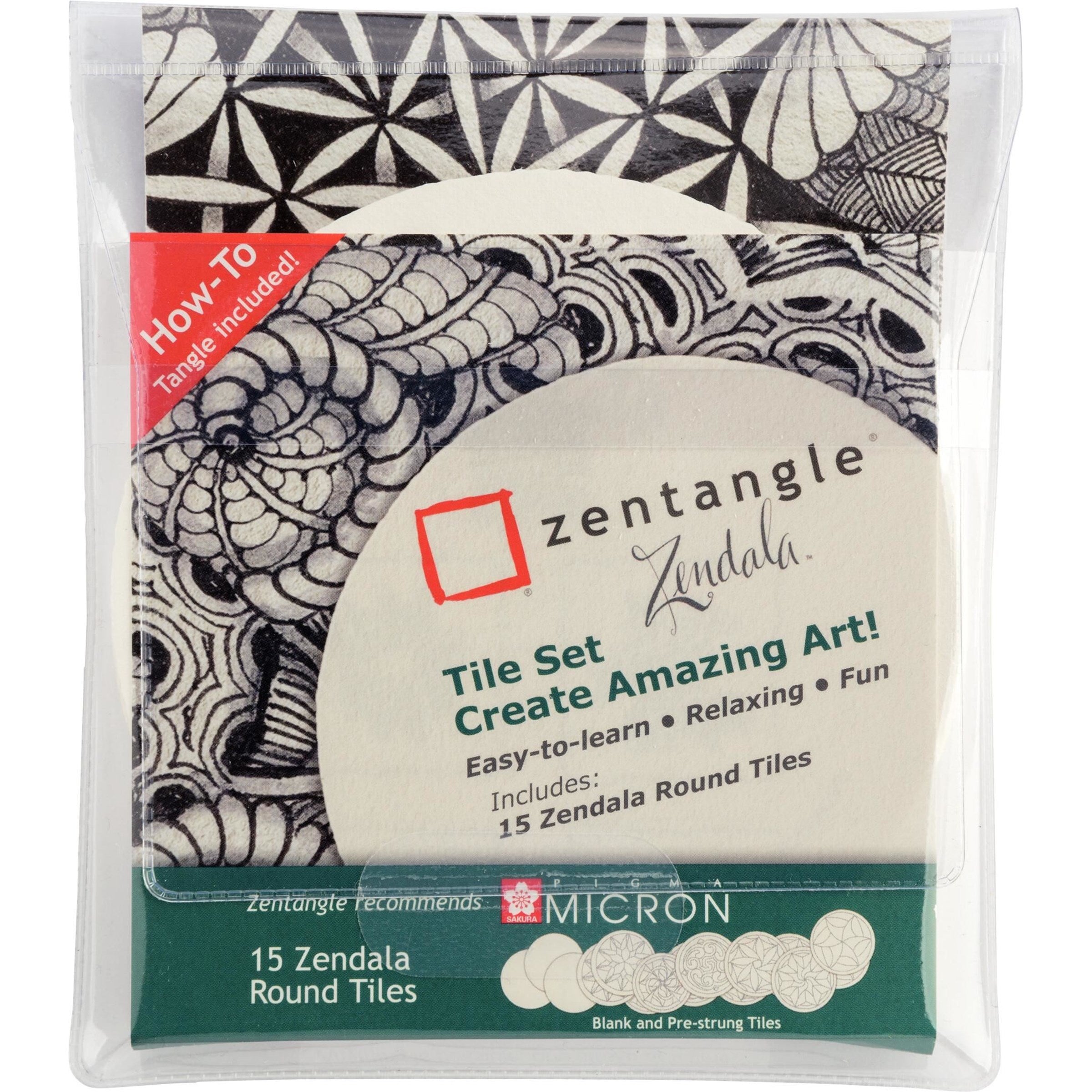 Sakura Zentangle Zendala Zeichenkacheln – 12 × 12 cm – 15 Kacheln, rund