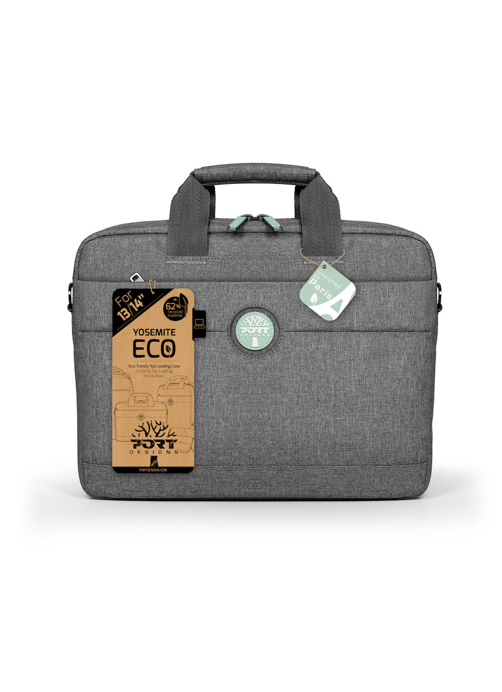 Port Designs Yosemite Eco Notebook-Tasche bis 14" – aus recycelten Materialien, mit Schultergurt – Grau