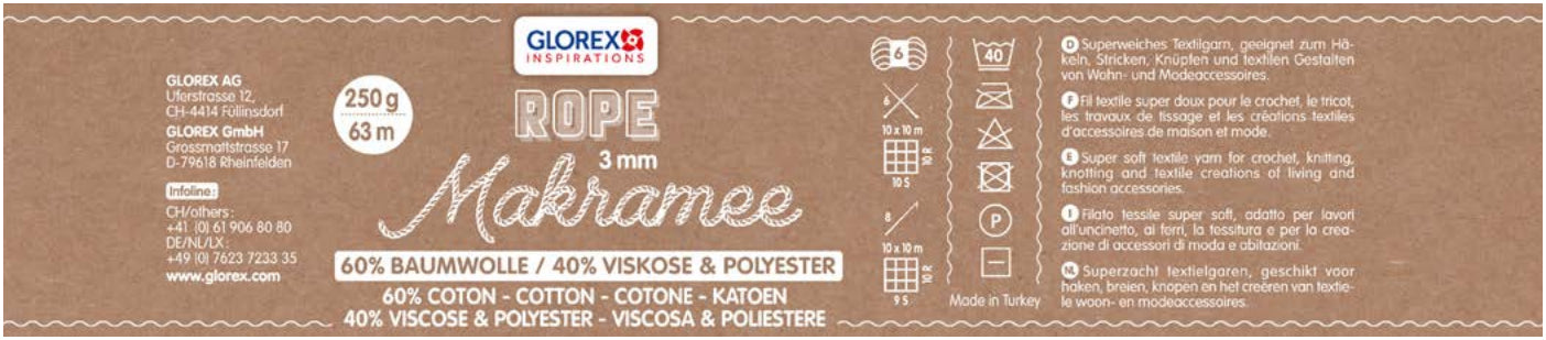 GLOREX Makramee-Kordel Mauve – Ø 3 mm, 250 g, 63 m, Baumwolle/Polyester