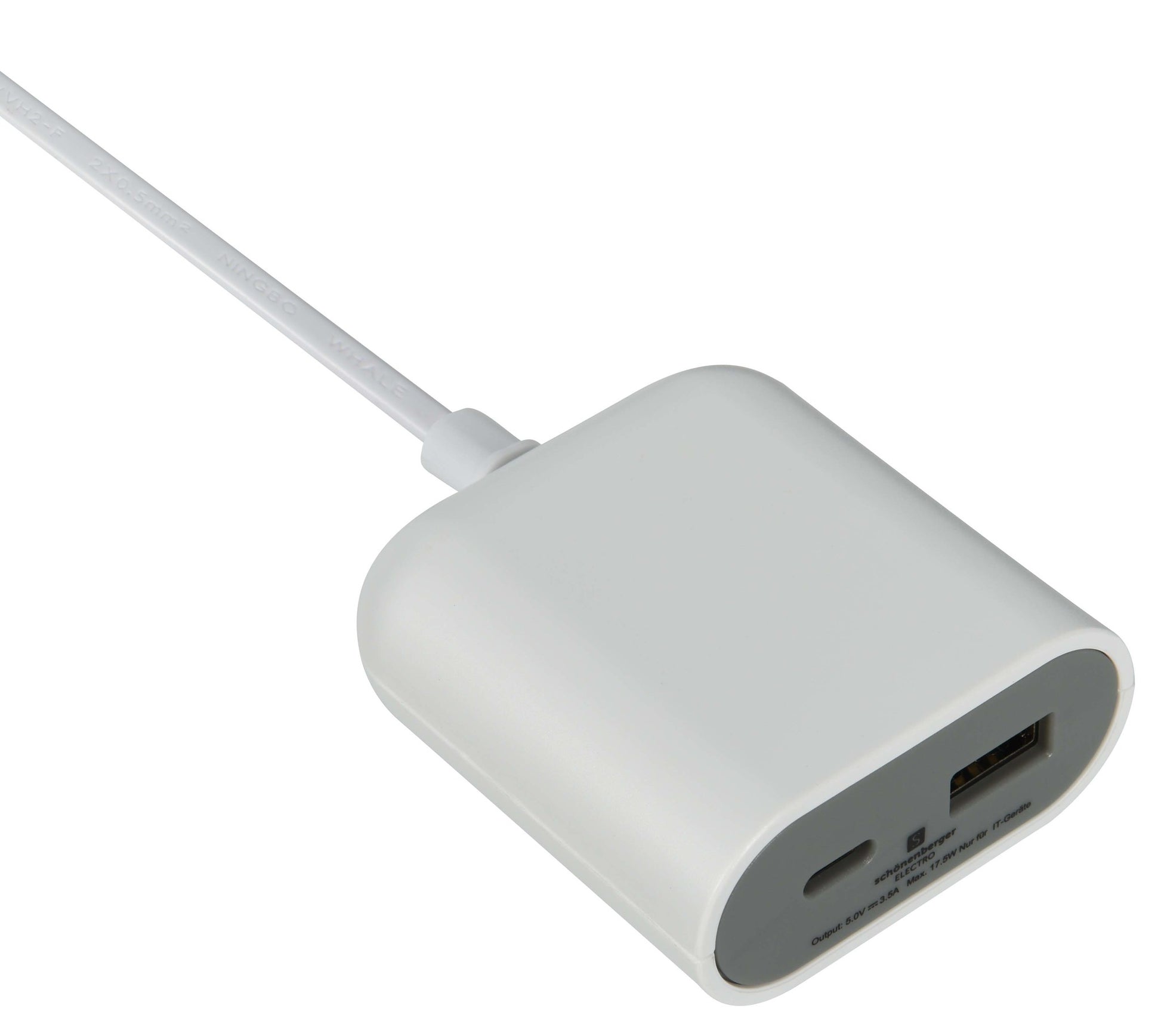 M. Schönenberger USB-Verlängerungskabel 18 W – USB-C×1, USB-A×1, 3 m – EU-Stecker (Typ C) – Weiss, Grau
