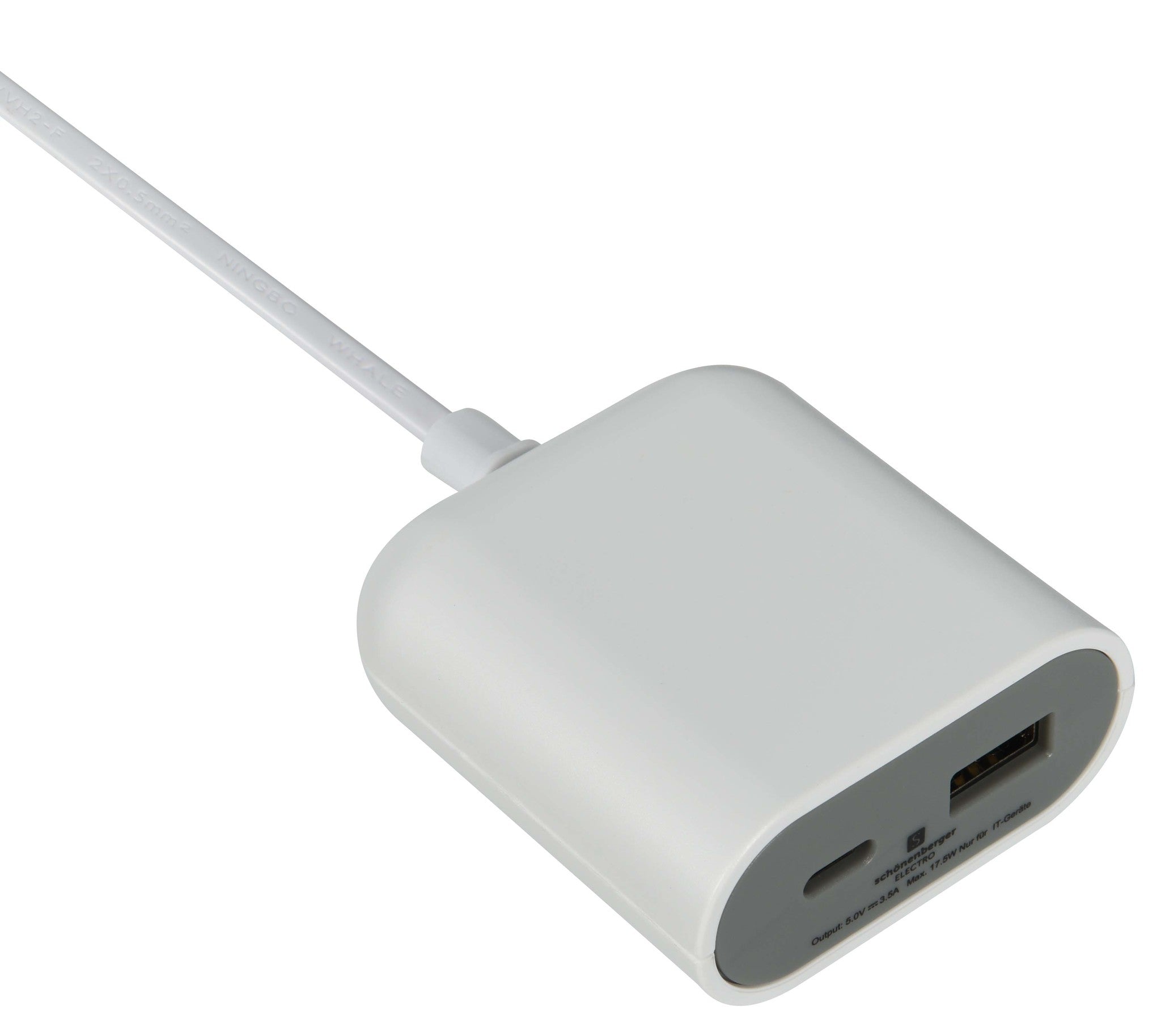 M. Schönenberger USB-Verlängerungskabel 18 W – USB-C×1, USB-A×1, 3 m – EU-Stecker (Typ C) – Weiss, Grau