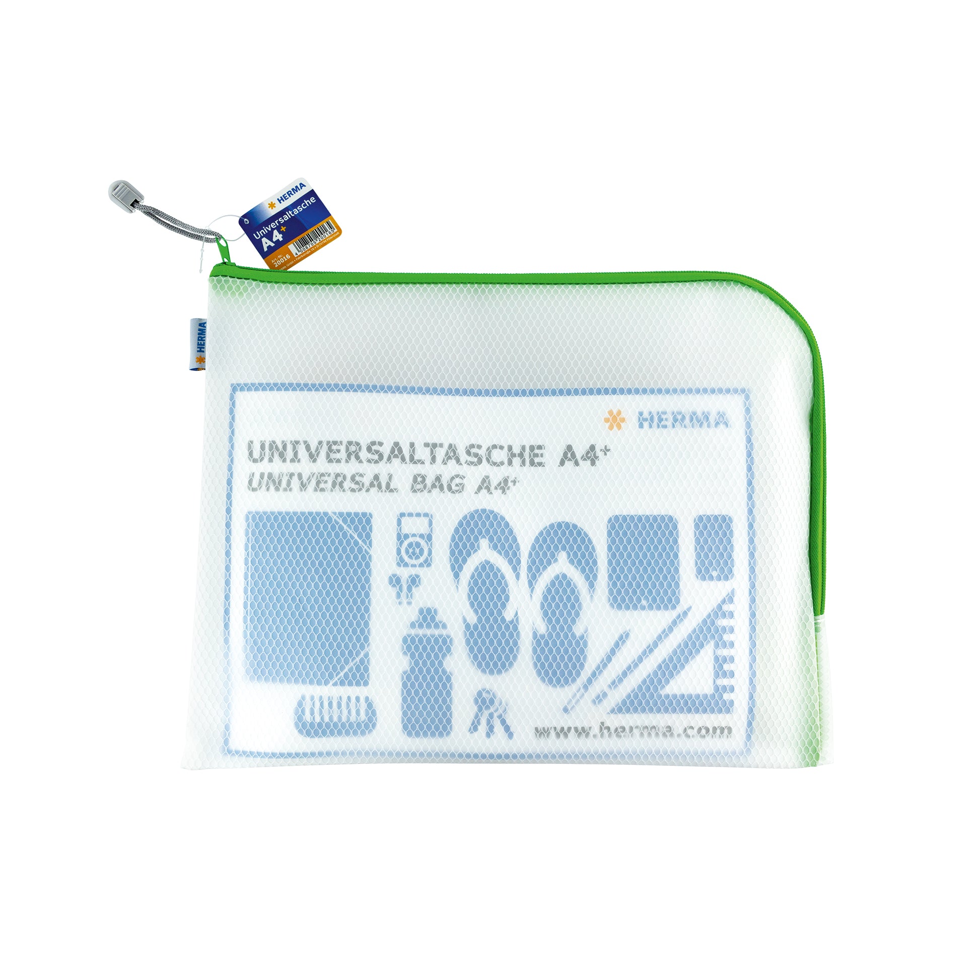 HERMA Reissverschlusstasche Etui – Grün – Kunststoff – 36 × 28 × 0,7 cm