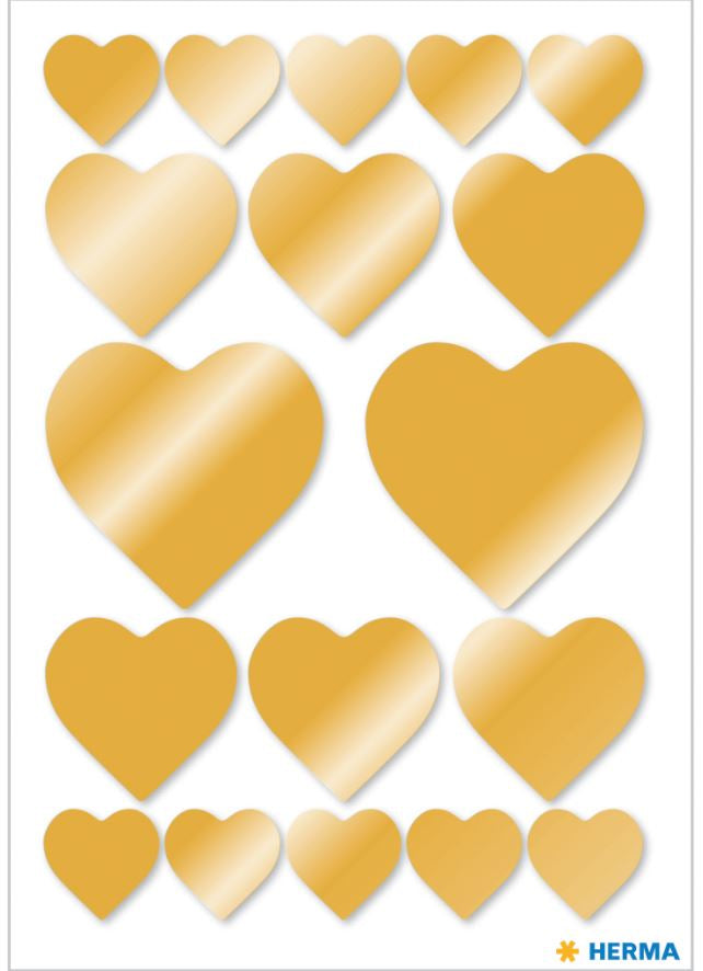 HERMA Schmucketiketten – Herzen – 36 Stück – permanent – Gold