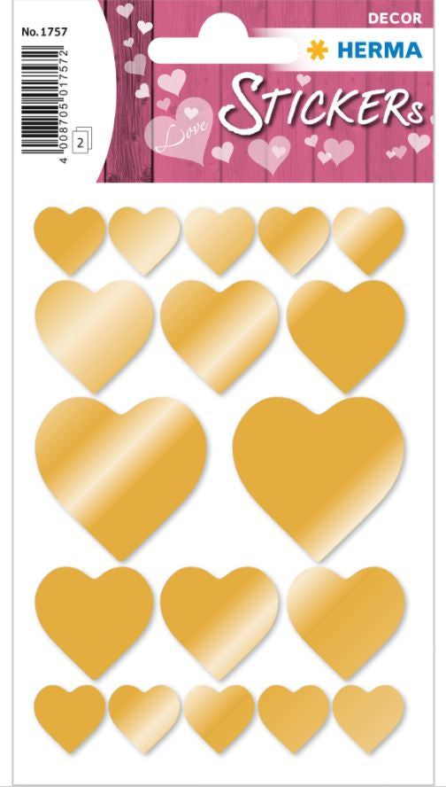 HERMA Schmucketiketten – Herzen – 36 Stück – permanent – Gold