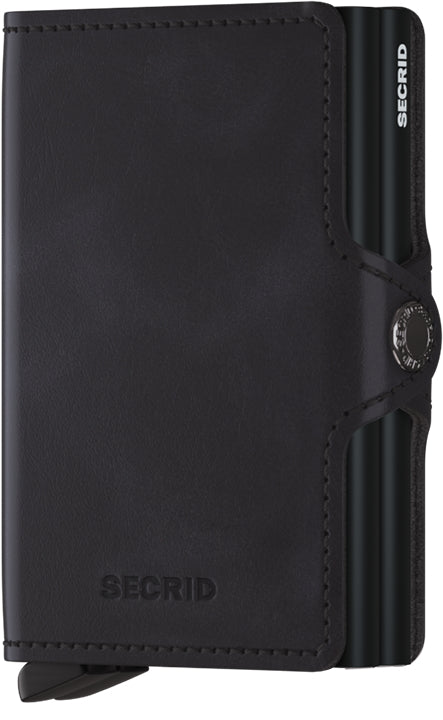 Secrid Twinwallet Brieftasche – RFID-Schutz – 70 × 102 × 25 mm – Schwarz – Aluminium, Leder