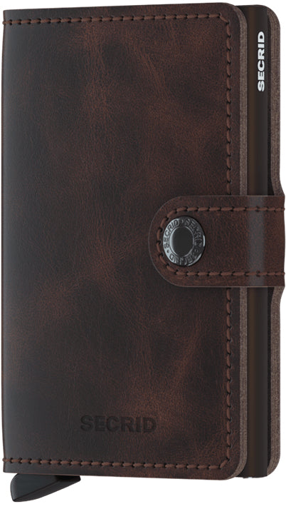 Secrid Kartenetui Miniwallet – RFID-Schutz – 10 Karten – Dunkelbraun – Aluminium, Leder – Vintage