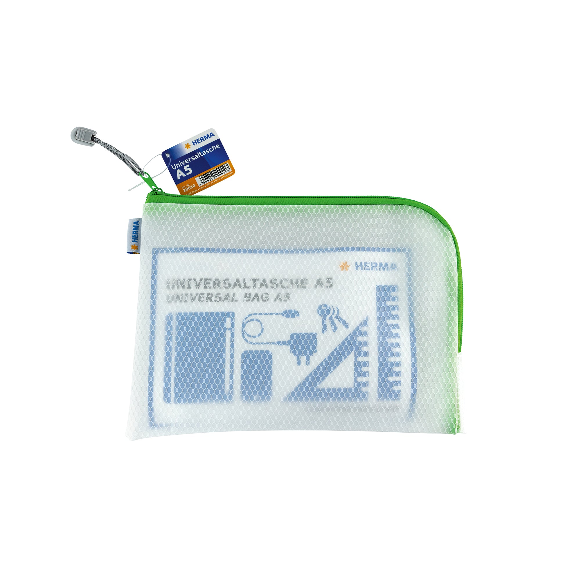HERMA Reissverschlusstasche Etui – Grün – Kunststoff – 26,0 × 20,0 × 0,7 cm