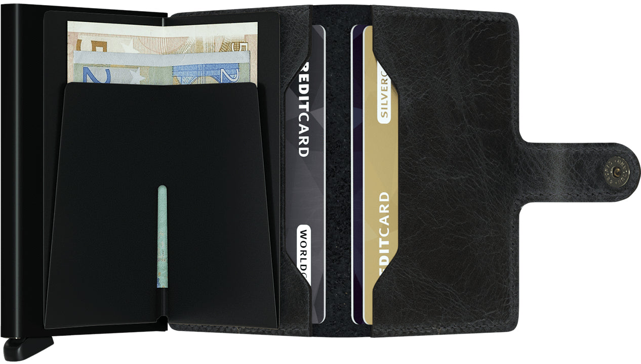 Secrid Miniwallet – RFID-Schutz, bis 10 Karten – 65×102×21 mm – Aluminium/Leder – Schwarz matt