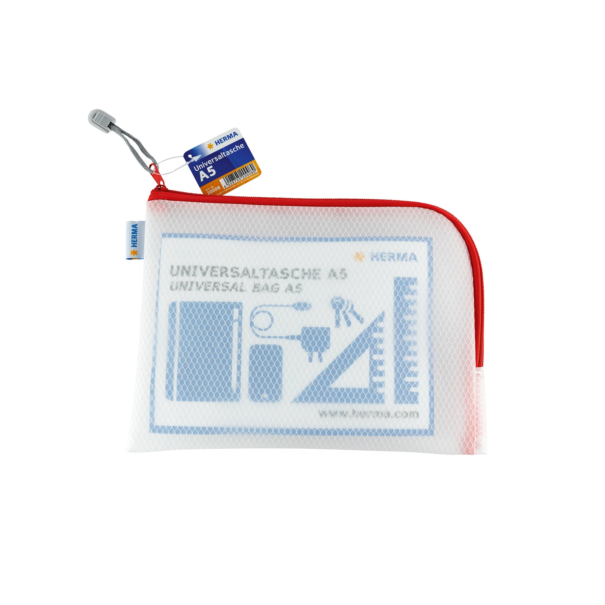 HERMA Reissverschlusstasche Etui – Rot – Kunststoff – 26,0 × 20,0 × 0,7 cm