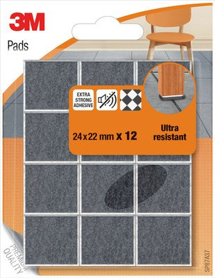 3M Filzgleiter rechteckig 24 × 22 mm, grau, selbstklebend, extra stark, 12 Stk.