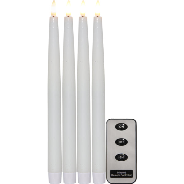 Star Trading LED-Dinnerkerze Flamme – 4er Pack, 28,6 cm, Warmweiss, Timer, Fernbedienung, Weiss