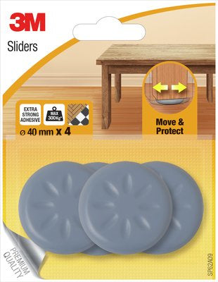 3M SP62A09 Möbelgleiter Ø 40 mm – grau – 4 Stück – extra starke Klebehaftung (bis 300 kg)