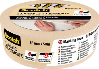 3M Malerband, Beige – 36 mm × 50 m, Innen, Rückstandsfrei bis 3 Tage