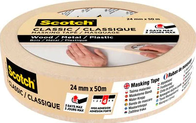 3M Malerband, beige – 24 mm × 50 m, innen, rückstandsfrei bis 3 Tage