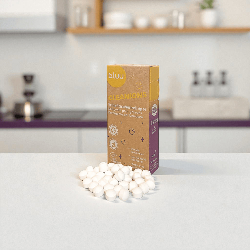 Bluu BL00120 Allzweckreiniger für Glas-, Edelstahl- und Kunststoffflaschen – Box – 112 g, 140 Stk.