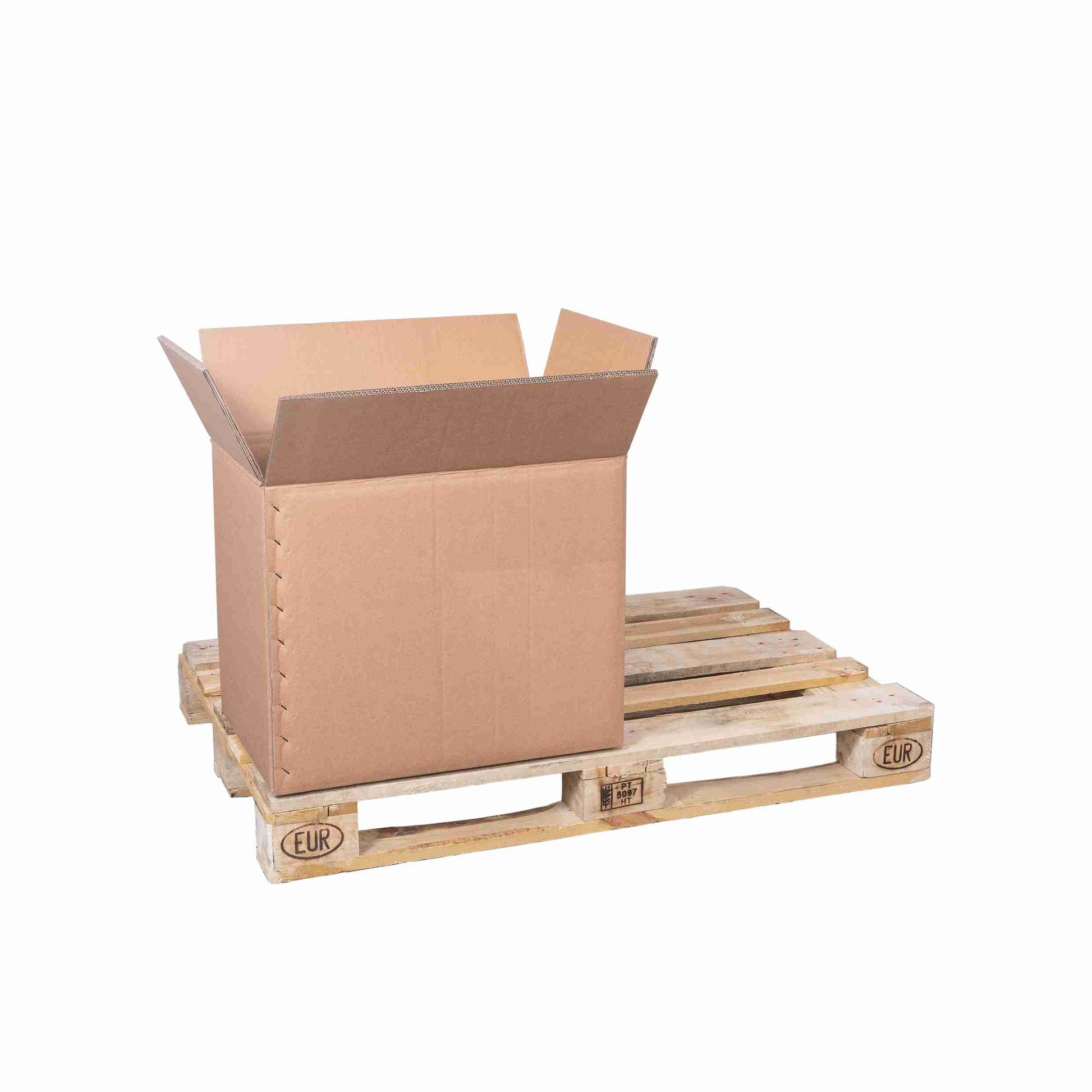 Model Versandverpackung – 570 × 370 × 450 mm, braun, Wellkarton, selbstklebend – 1 Palette (50 Stk.)