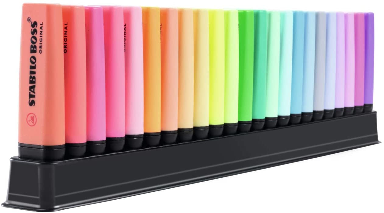 STABILO BOSS Original Textmarker Desktop Set 23 Farben – Keilspitze, 2–5 mm, nachfüllbar