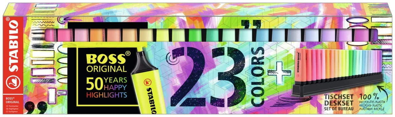 STABILO BOSS Original Textmarker Desktop Set 23 Farben – Keilspitze, 2–5 mm, nachfüllbar
