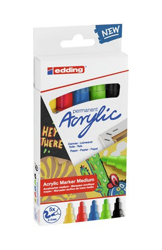Edding 5100 – Acrylmarker – Rundspitze, 2–3 mm, 5 Farben, 5er-Set