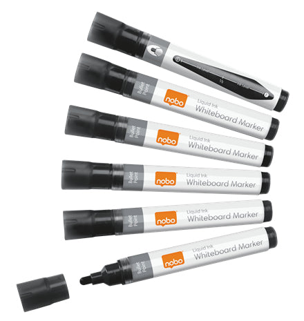 Nobo Whiteboard-Marker – schwarz, 10 Stk., trocken abwischbar, nachfüllbar – für Emaille & Whiteboards