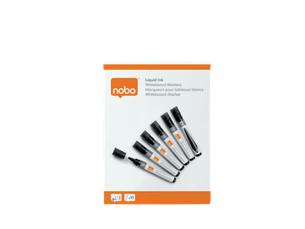 Nobo Whiteboard-Marker – schwarz, 10 Stk., trocken abwischbar, nachfüllbar – für Emaille & Whiteboards