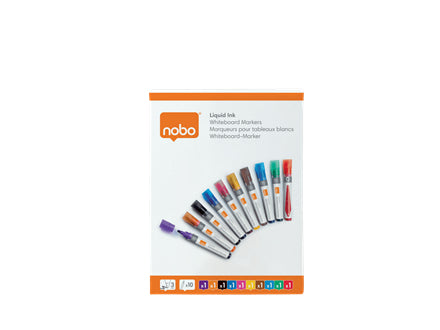 Nobo Whiteboard-Marker – Pinselspitze 3 mm, sortiert, 10 Stk., trocken abwischbar – für Emaille