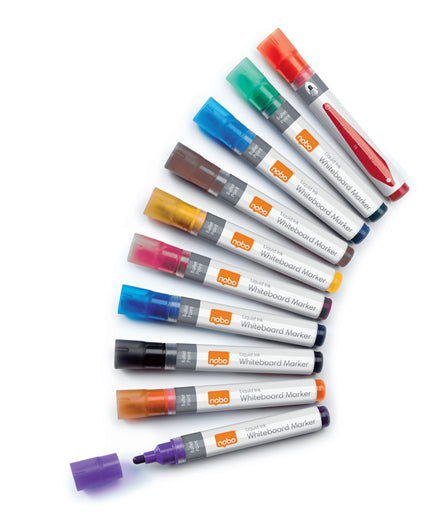 Nobo Whiteboard-Marker – Pinselspitze 3 mm, sortiert, 10 Stk., trocken abwischbar – für Emaille