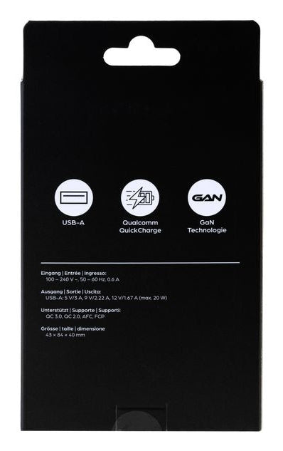 ONIT F02789 USB-Ladegerät 20 W – USB-A×1 – PD, QC 2.0/3.0, GaN – EU-Stecker (Typ C) – Schwarz