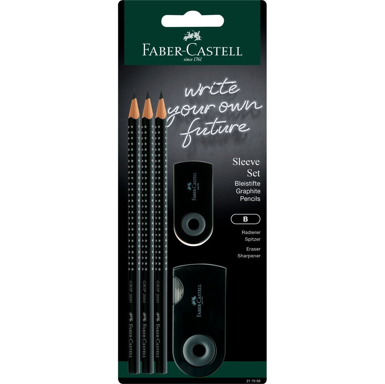 Faber-Castell Grip 2001 Bleistift, Grip-Zone, B, Mine Ø 2 mm, Schwarz – 5-teiliges Set
