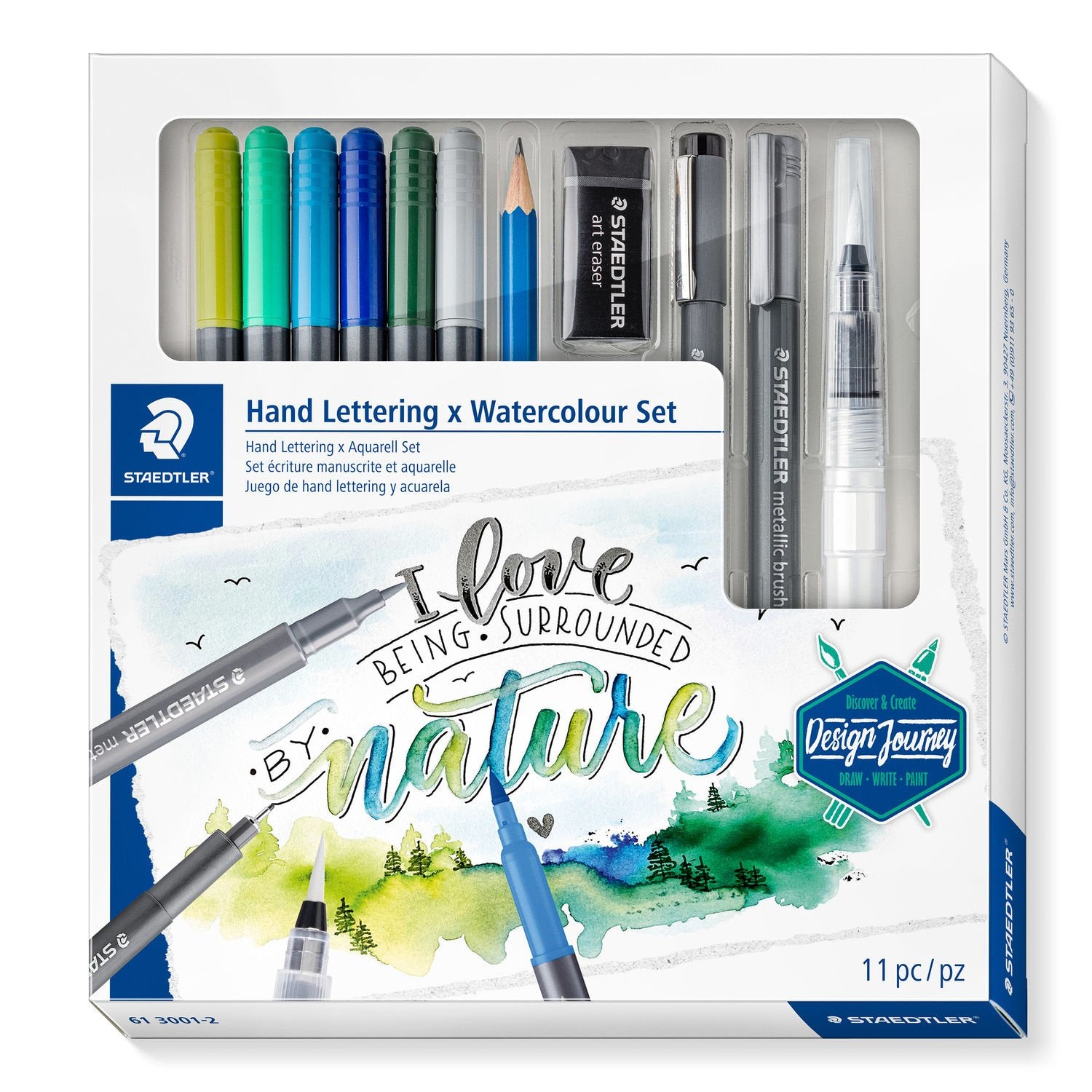 Staedtler Aquarell-Set Handlettering – 6 Doppelfasermaler, Pigment Liner, Metallic Brush Pen