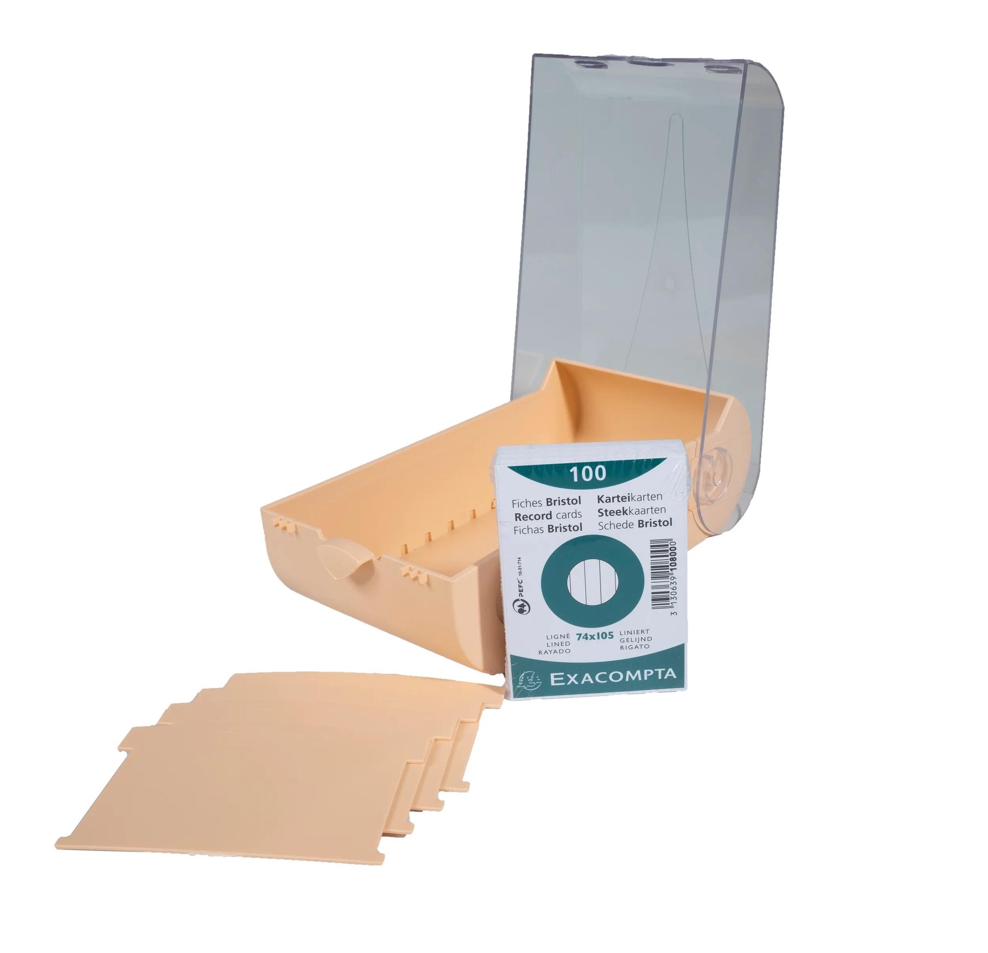 Exacompta Karteikasten BunnyBox – für A8 – mit Deckel, für 650 Karten, inkl. 100 Karten, Koralle