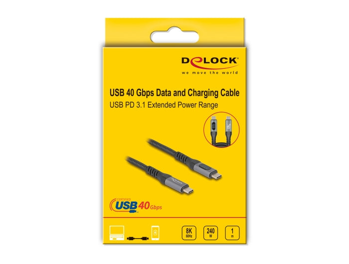 DeLOCK USB-Kabel – USB-C auf USB-C – USB4 40 Gbit/s – 1 m – PD 240 W – 8K/60, DP 1.4a
