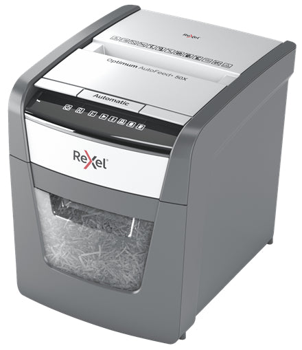 Rexel Optimum AutoFeed+ 50X – Aktenvernichter mit Autofeed 50 Blatt, DIN P-4, Partikelschnitt 4 × 28 mm, 20 l