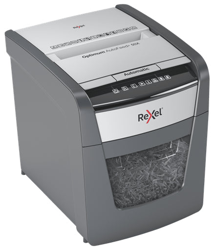 Rexel Optimum AutoFeed+ 50X – Aktenvernichter mit Autofeed 50 Blatt, DIN P-4, Partikelschnitt 4 × 28 mm, 20 l