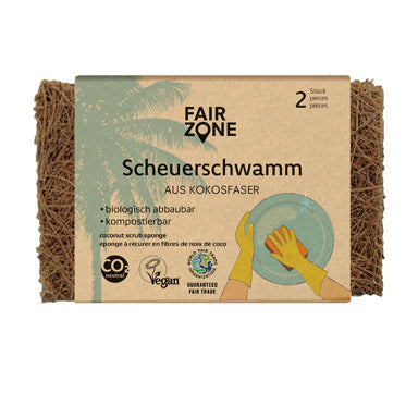 Fair Zone Scheuerschwamm – Kokosfaser, für Geschirr, braun, 2 Stk.