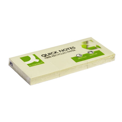 Connect Q-Connect Haftnotizen Quick Notes Recycling – 51×38 mm – gelb, 3×100 Blatt, Recyclingpapier