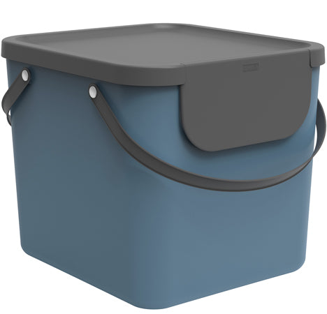 Rotho Abfallcontainer – 40 l – mit Deckel – Kunststoff, Horizon Blau – B × H × T 358 × 340 × 400 mm