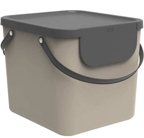 Rotho Abfallcontainer – 40 l – mit Deckel – Kunststoff, Cappuccino – B × H × T 358 × 340 × 400 mm