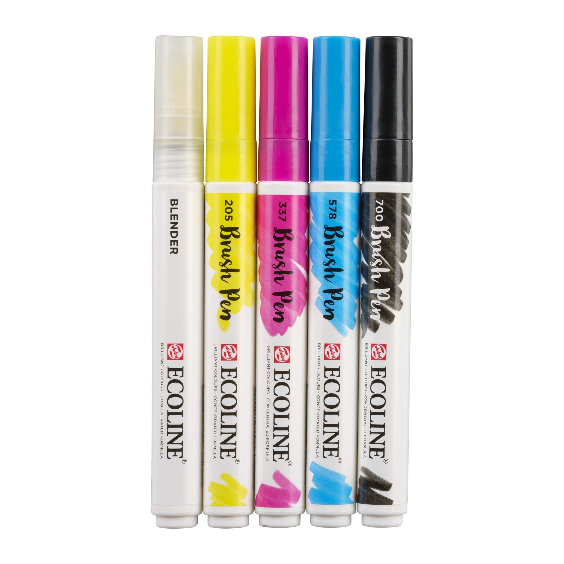 Talens Ecoline Brush Pen, Primary – Pinselspitze, wasservermalbar, 5 Farben