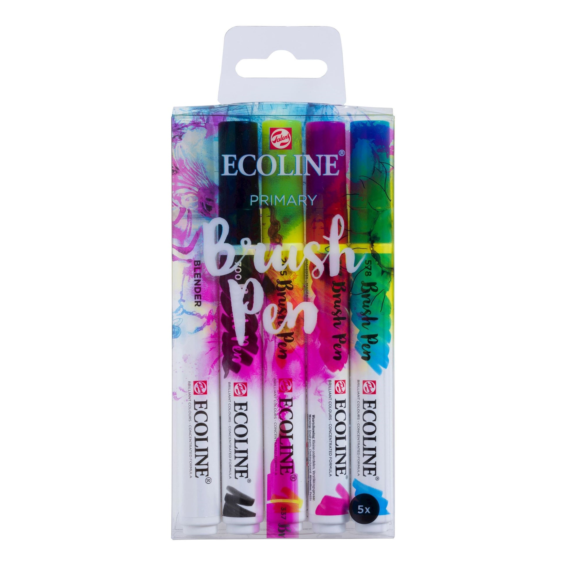 Talens Ecoline Brush Pen, Primary – Pinselspitze, wasservermalbar, 5 Farben