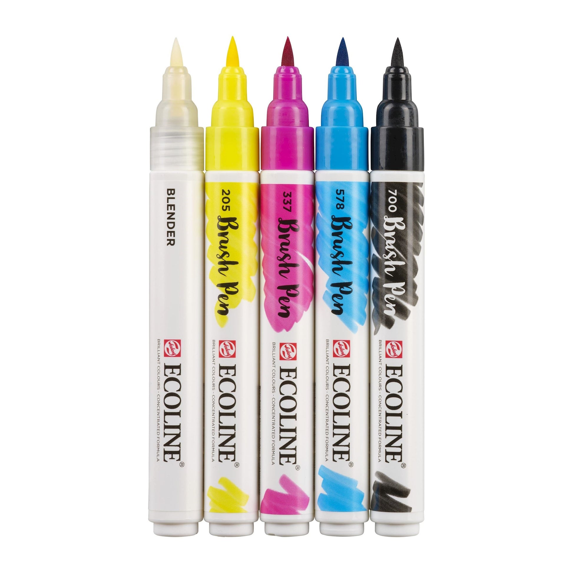 Talens Ecoline Brush Pen, Primary – Pinselspitze, wasservermalbar, 5 Farben