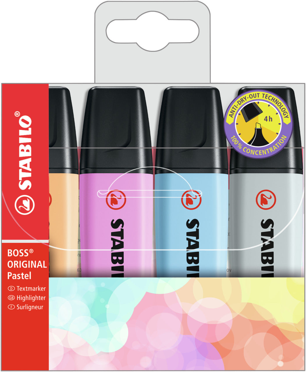 STABILO BOSS Original Textmarker Set 4 Farben Pastell – Keilspitze, 2–5 mm