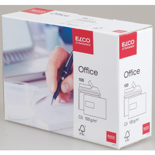 Elco Couvert C5, Fenster links, selbstklebend, hochweiss, 100 g/m², mit Innendruck – 100 Stk.
