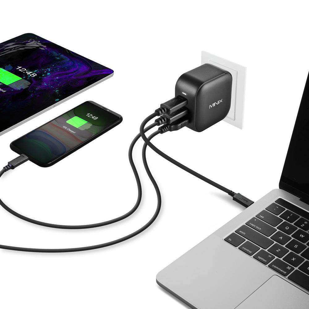 MINIX NEO P1 Netzteil – 65 W, 2× USB-C + 1× USB-A, PD, QC, GaN – für Smartphones, Tablets