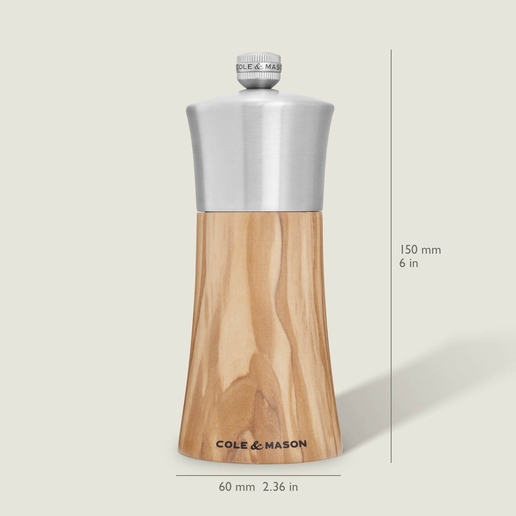 Cole & Mason Salz-/Pfeffermühle 15 cm, Olivenholz/Edelstahl, Silber