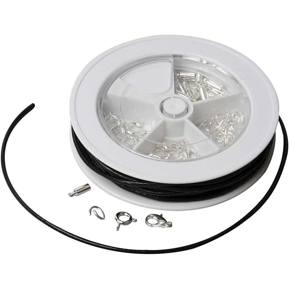Creativ Company Schmuck-Set – Verschlussset – Leder, schwarz, silber – 1 Stück