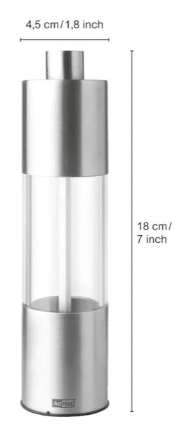 AdHoc Salz-/Pfeffermühle 18 cm, Acryl/Edelstahl, einstellbar, transparent/silber