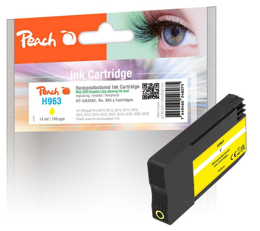 Peach 3JA25AE Gelbe Tintenpatrone (Kompatibel) – 700 Seiten – für HP OfficeJet Pro 9010/9012/9013 …